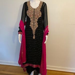 Pakistani Indian fancy wedding dress in black & pink